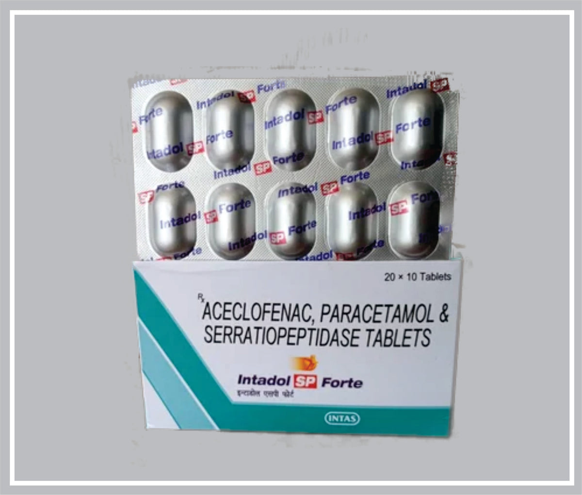 Intadol Sp Forte Alu-Alu (Combo) (Aceclofenac 100 Mg, Paracetamol 325 Mg, Serratiopeptidase 15 Mg) By Intas