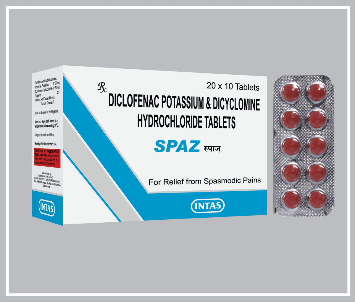 Spaz 10 Tab (Diclofenac Potassium 50Mg + Dicyclomine Hydrochloride 20Mg ) By Intas