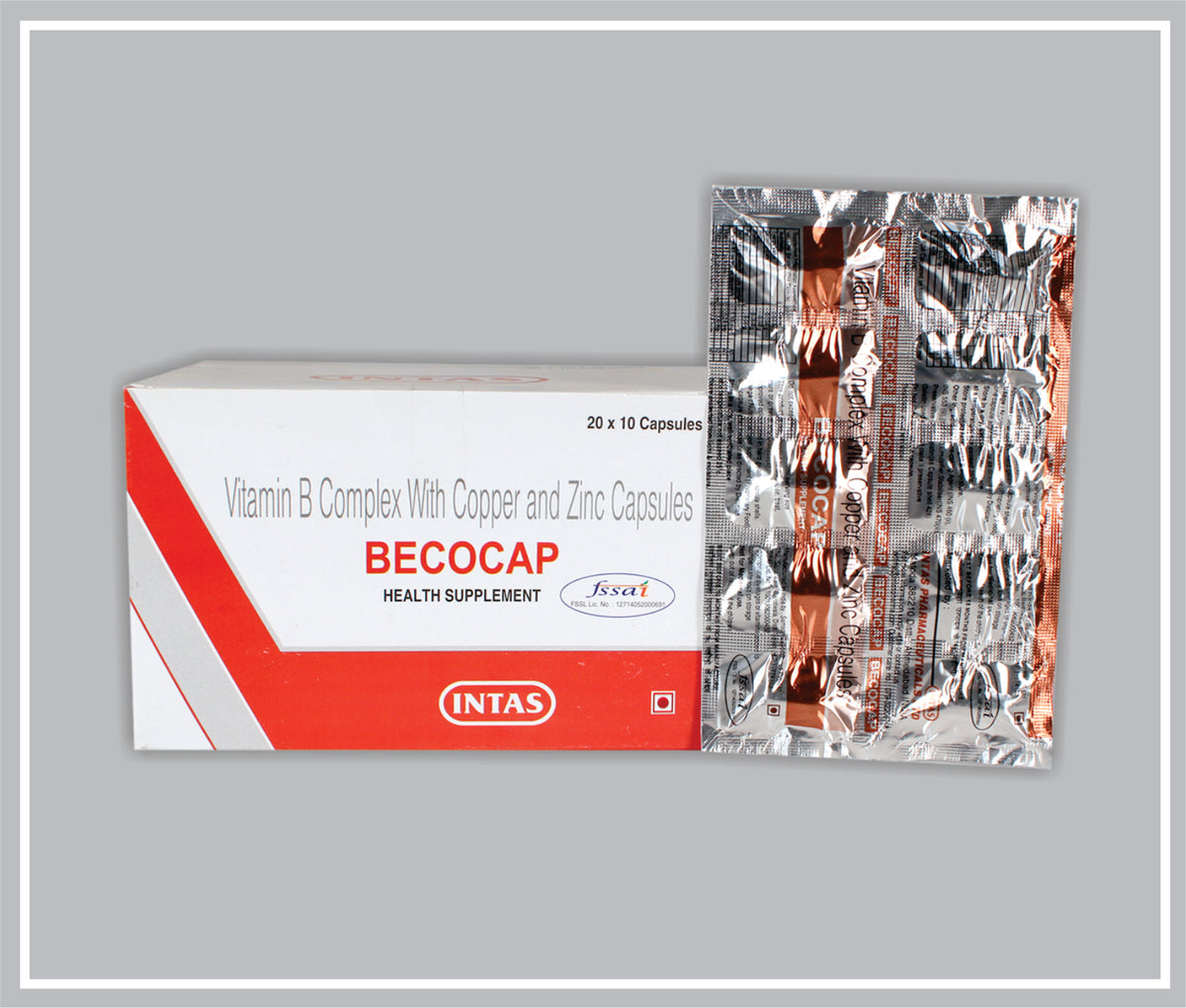 Becocap 10 Cap (Vitamin B Complex + Copper 25Mcg + Zinc 600Mcg ) By Intas