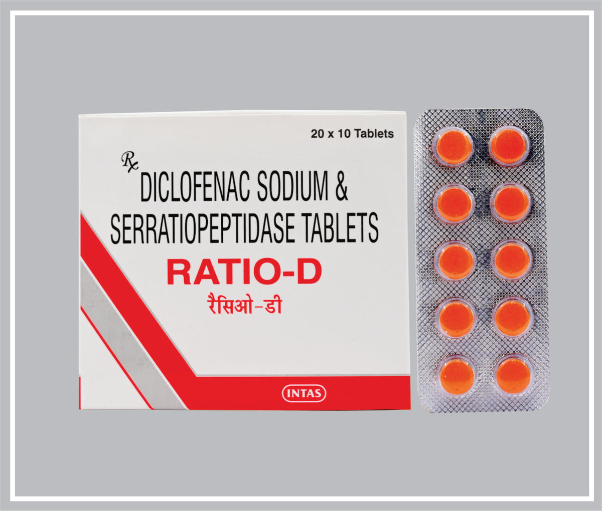 Ratio-D 10 Tab (Diclofenac Sodium 50 Mg, Serratiopeptidase 10 Mg Tab) By Intas