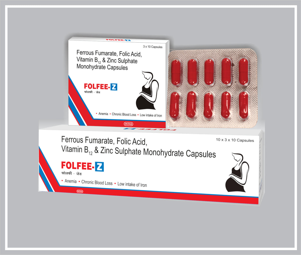 Folfee-Z 10 Cap (Ferrous Fumarate 304Mg + Folic Acid 1.5Mg + Vitamin B12 10Mcg + Zinc 15Mg ) By Intas