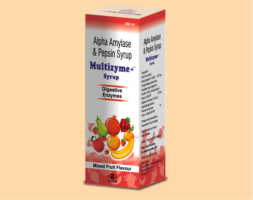 MULTIZYME,SYRUP (200ML) MIXED FRUIT FLAV (200 ml) Pepsin 12.5 Mg + Fungal Diastase 18.75 Mg by Alkem1