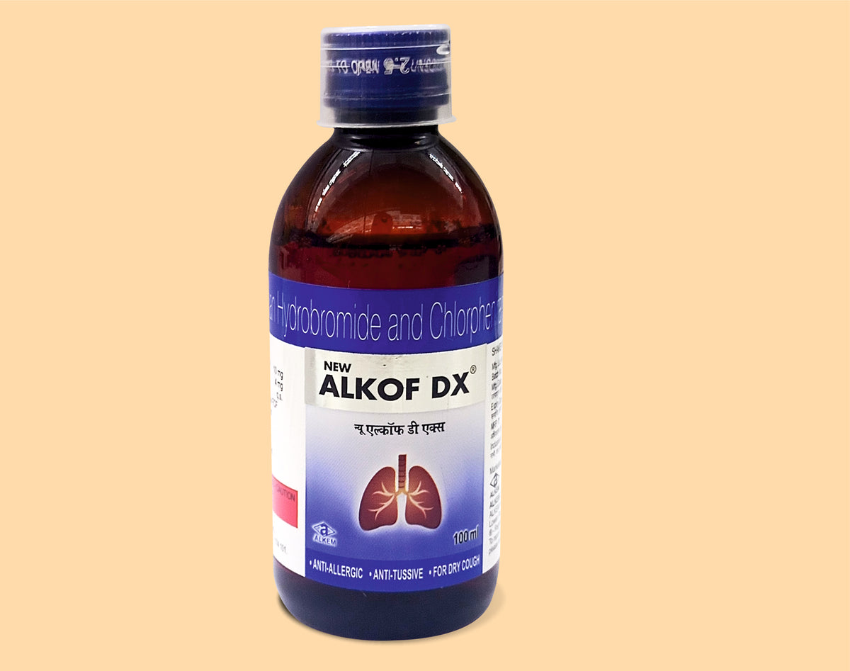 NEW ALKOF DX SYRUP (100ML) (100 ml) Chlorpheniramine Maleate 4 Mg + Dextromethorphan Hydrobromide 10 Mg by Alkem1