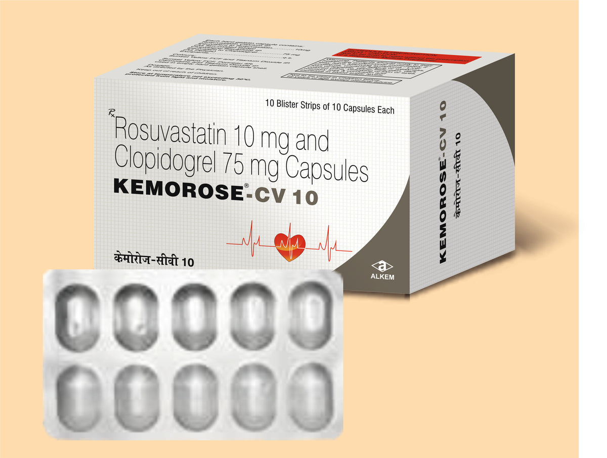 Kemorose Cv 10 Capsules (10'S) (10'S) Rosuvastatin 10 Mg + Clopidogrel 75 Mg By Alkem1