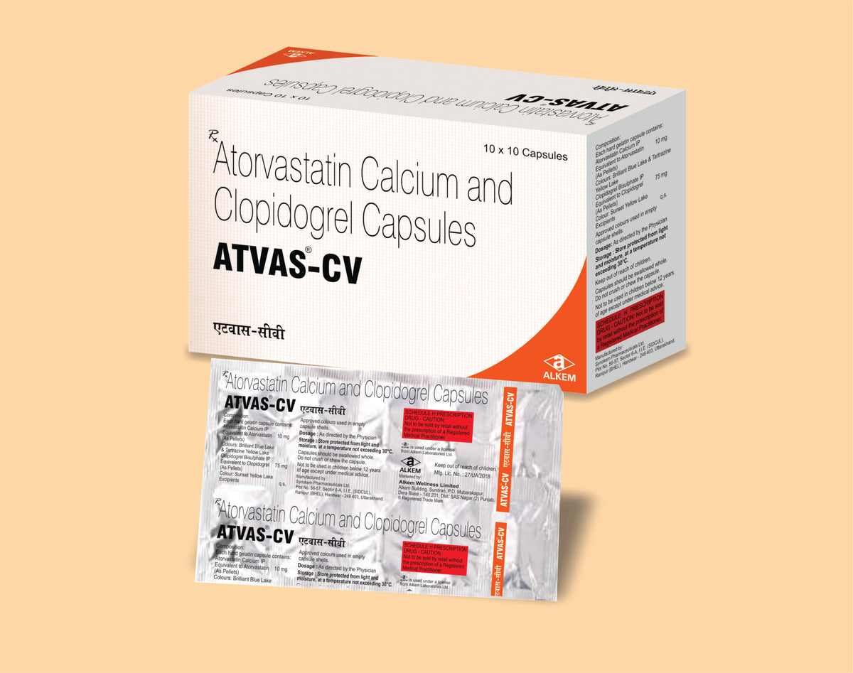 ATVAS - CV CAPSULES (10S) (10'S) Atorvastatin 10 Mg + Clopidogrel 75 Mg by Alkem1