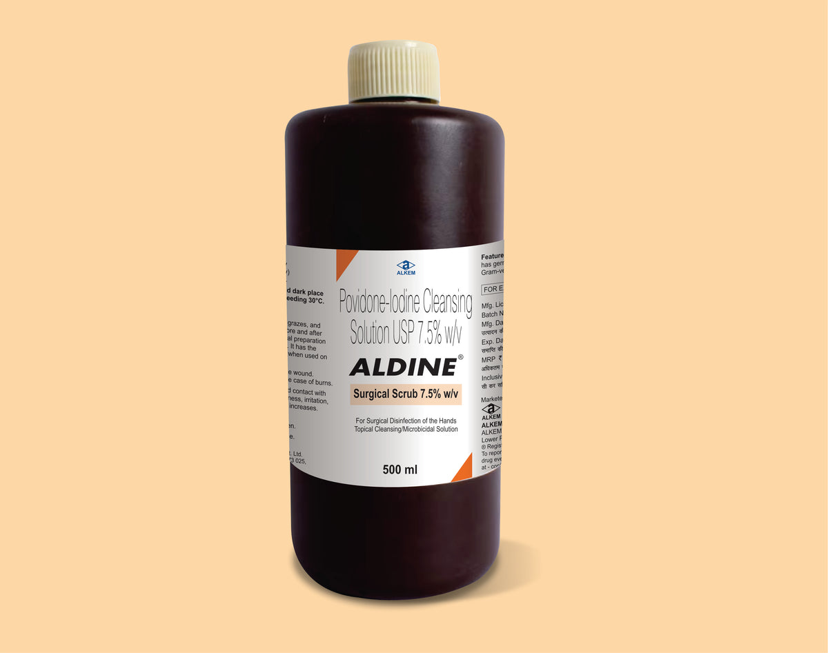 ALDINE SURGICAL SCRUB 500ML (500 ml) Povidone Iodine 7.5% W/V by Alkem1