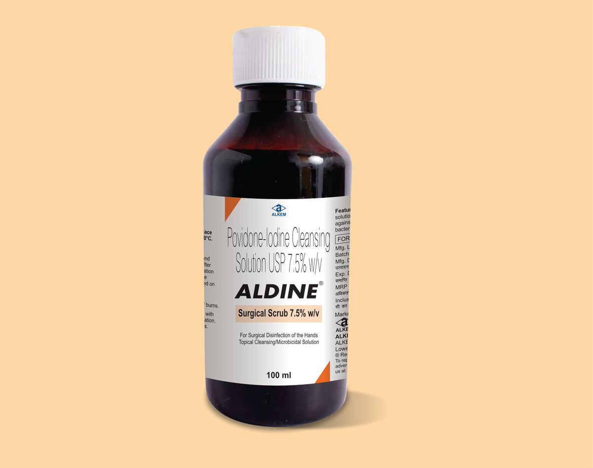 ALDINE SURGICAL SCRUB 100ML (100 ml) Povidone Iodine 7.5% W/V by Alkem1