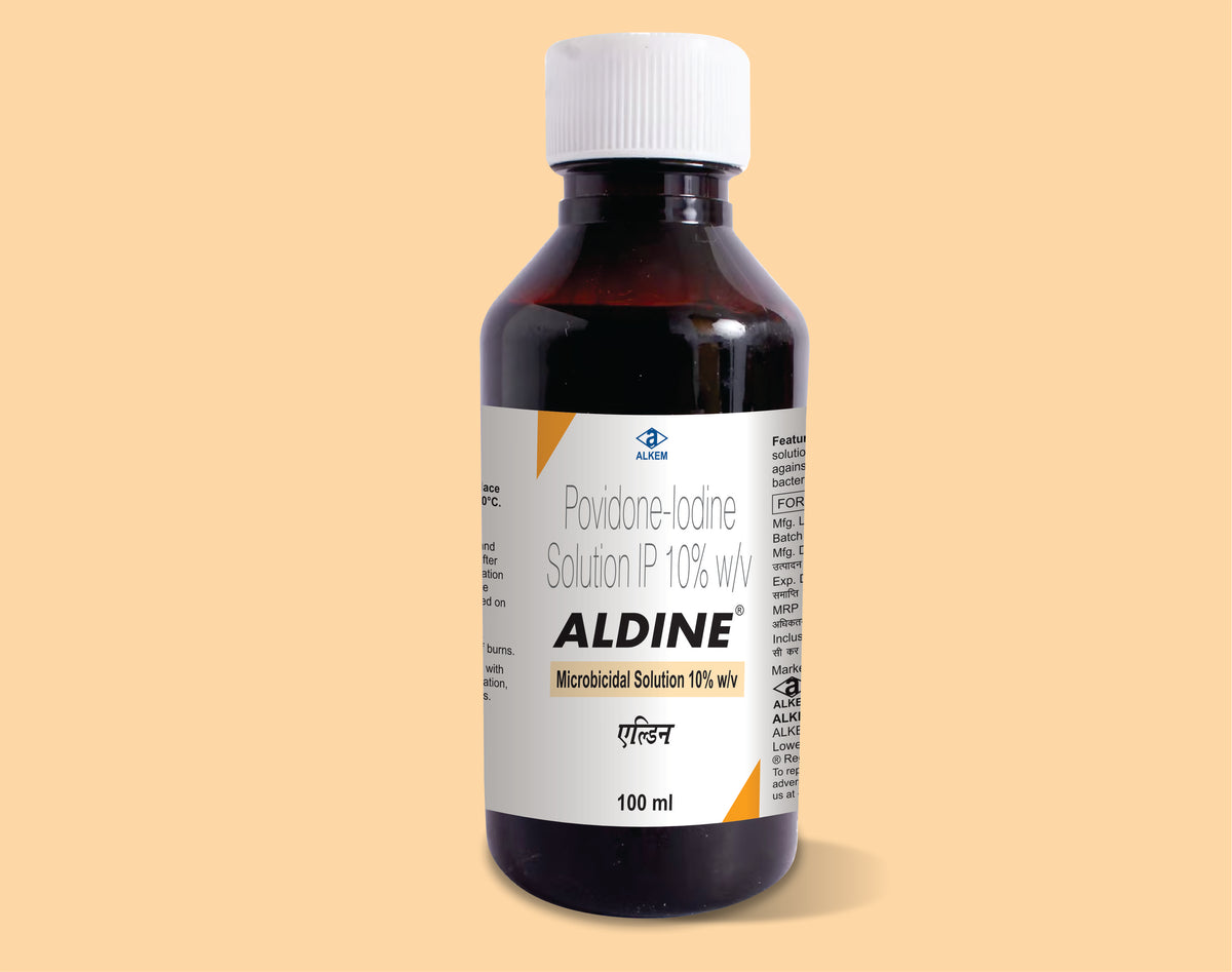 ALDINE MICROBICIDAL SOLUTION 10%(100ML) (100 ml) Povidone Iodine 10% W/V by Alkem1