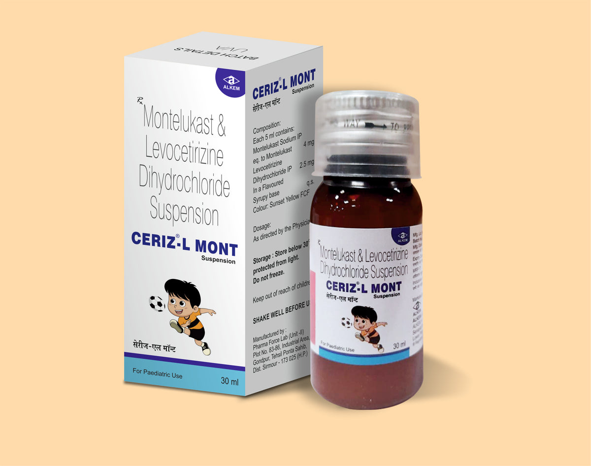 CERIZ - L MONT SUSPENSION (30 ML) (30 ml) Levocetirizine 2.5 Mg + Montelukast 4 Mg by Alkem1