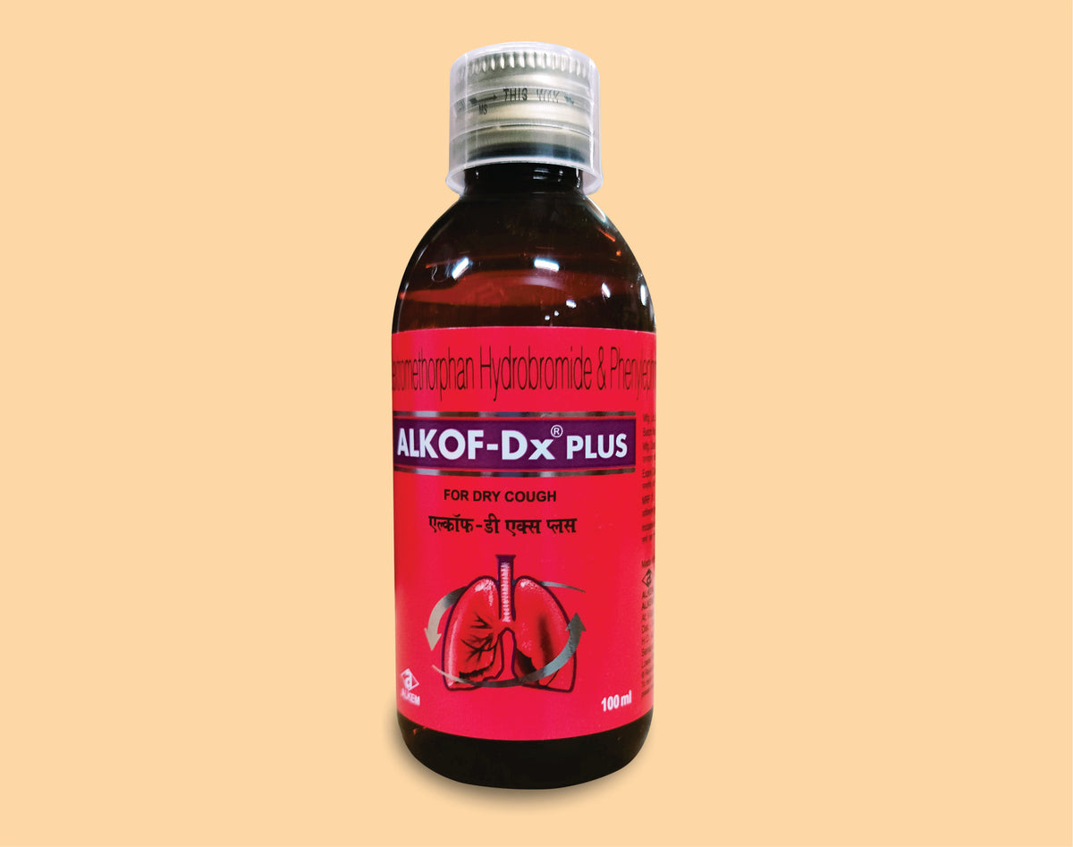 ALKOF DX PLUS COUGH SYRUP (100ML) (100 ml) Dextromethorphan Hydrobromide 15 Mg + Chlorpheniramine Maleate 2 Mg + Phenylephrine Hydrochloride 5 Mg / 5 Ml by Alkem1