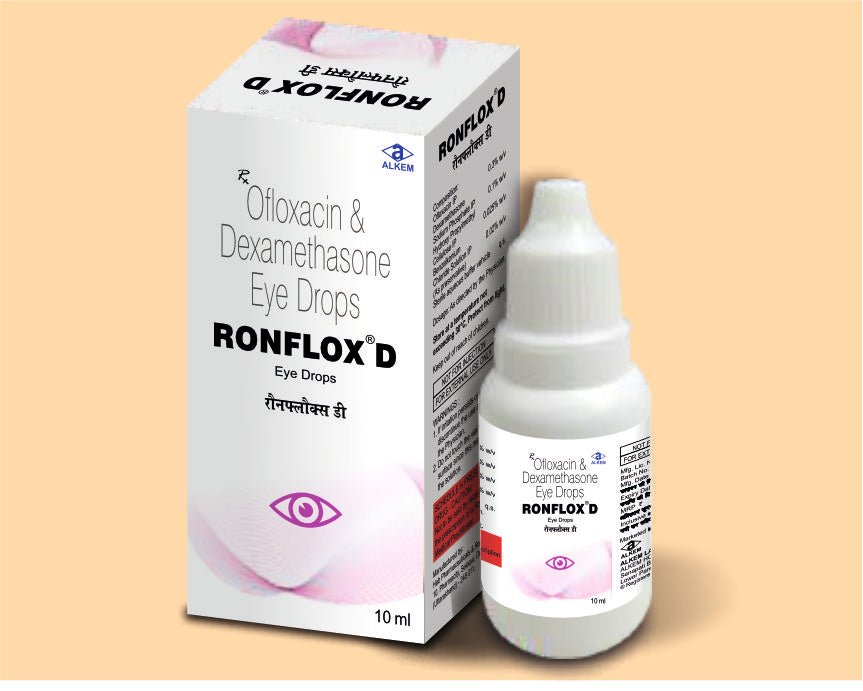 Ronflox D Eye Drops (10Ml) (10 Ml) Ofloxacin 0.3% W/V + Dexamethasone Sodium Phosphate 0.1% W/V + Hydroxypropylmethylcellulose 0.025% W/V By Alkem1