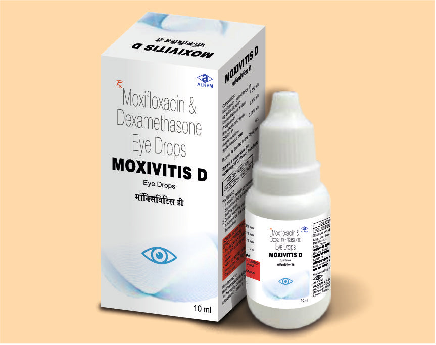 MOXIVITIS D EYE DROPS (10ML) (10 ml) Moxifloxacin 0.5% W/V + Dexamethasone Sodium Phosphate 0.1% W/V by Alkem1
