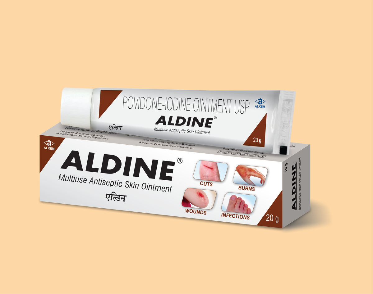 ALDINE OINTMENT 20 GM (20 gm) Povidone Iodine 5% W/W by Alkem1