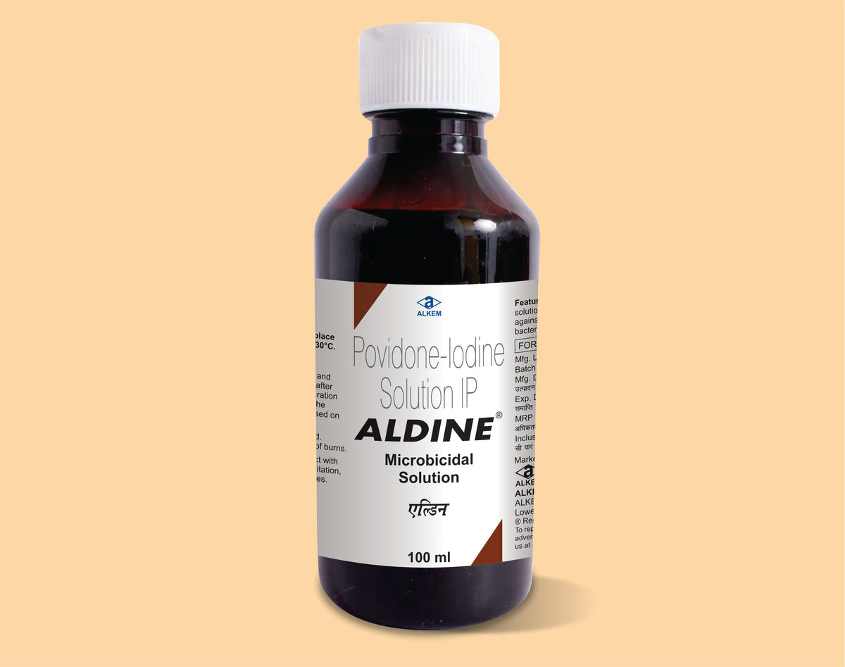 ALDINE MICROBICIDAL SOLUTION 100 ML (100 ml) Povidone Iodine 5% W/V by Alkem1