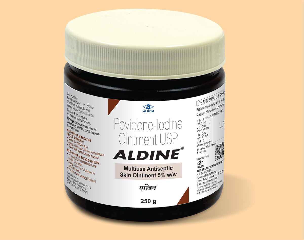 ALDINE OINTMENT 250 GM (250 gm) Povidone Iodine 5% W/W by Alkem1