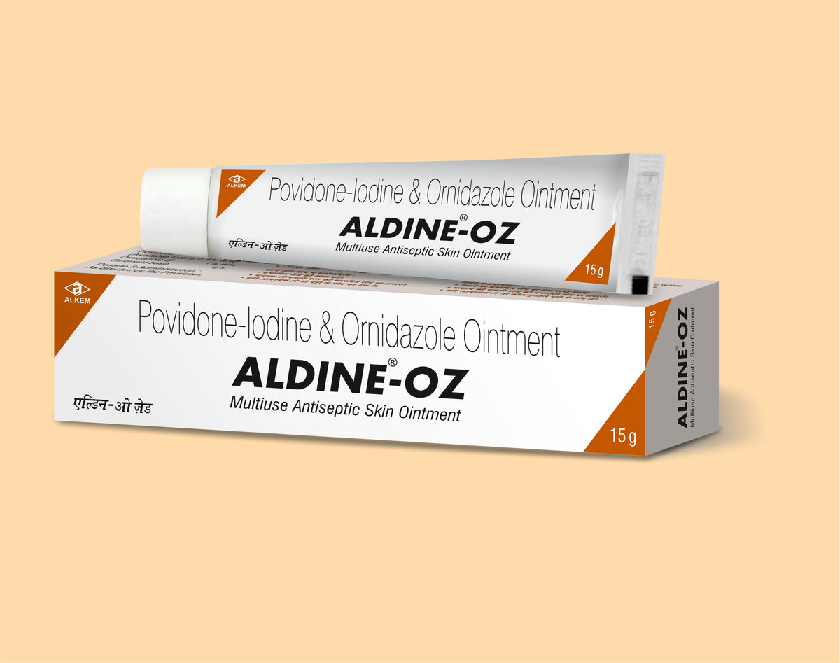 ALDINE-OZ OINTMENT 15GM (15 gm) Povidone Iodine 5% W/W + Ornidazole 1% W/W by Alkem1