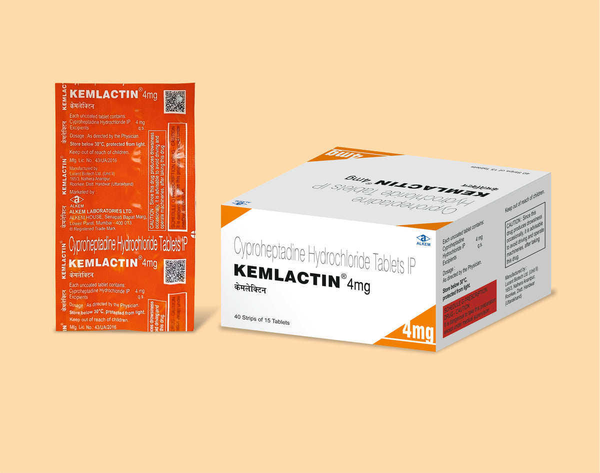 KEMLACTIN 4MG TABLETS (15'S) (15's) Cyproheptadine Hcl 4 Mg by Alkem1