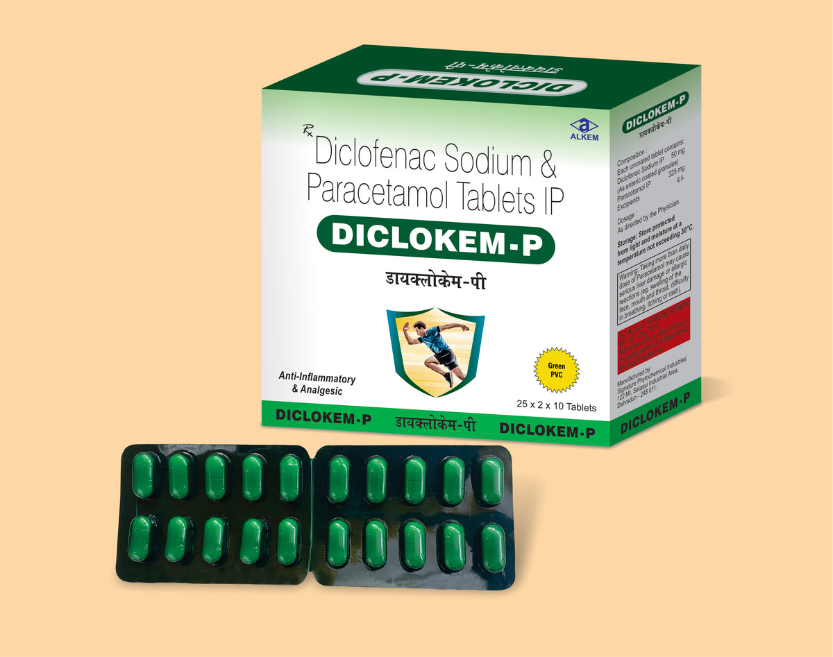 DICLOKEM P TABLET (GREEN 10'S) (10's) Diclofenac Sodium 50 Mg + Paracetamol 325 Mg by Alkem1