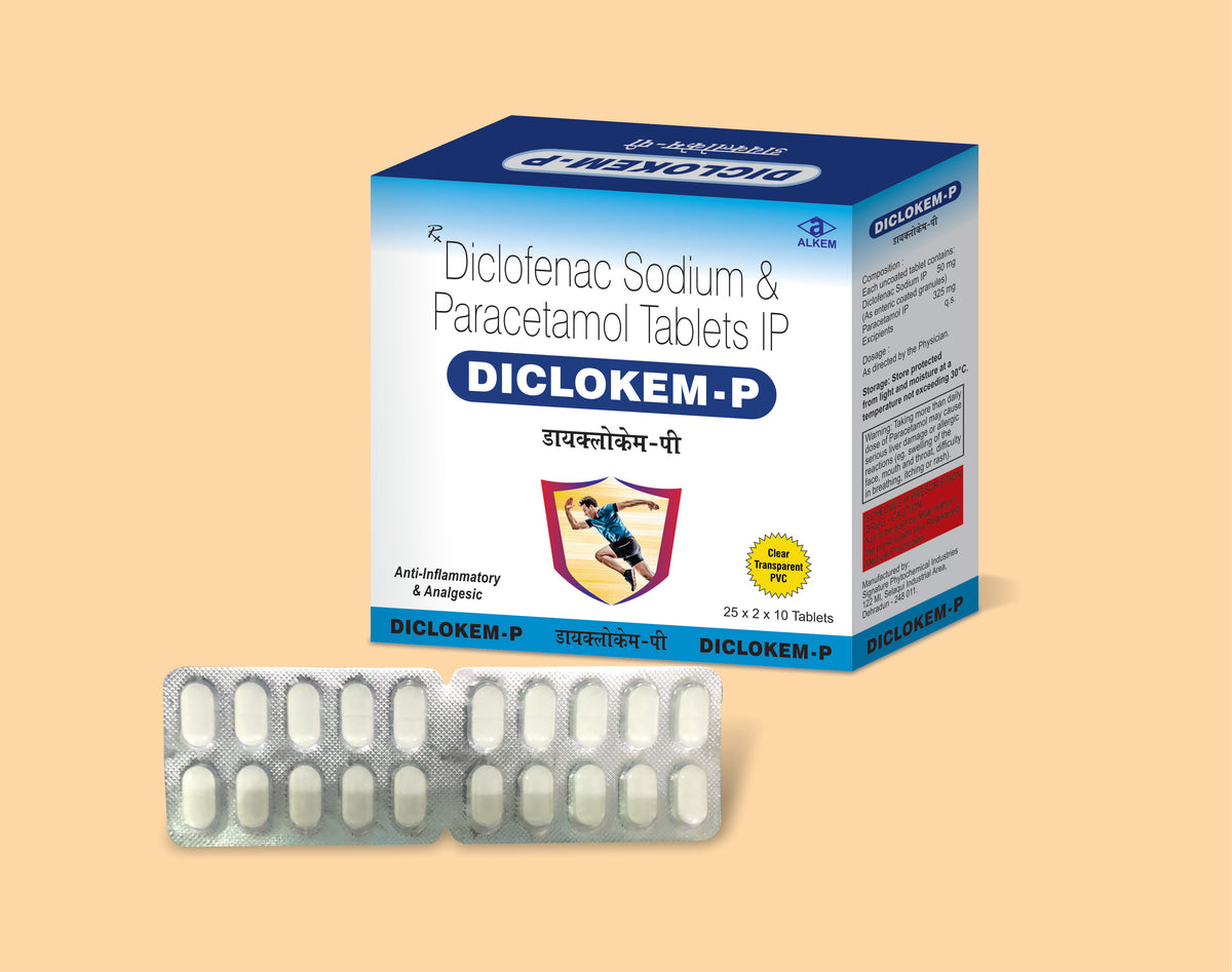 Diclokem P Tablet (Clear 10'S) (10'S) Diclofenac Sodium 50 Mg, Paracetamol 325 Mg Tab By Alkem1