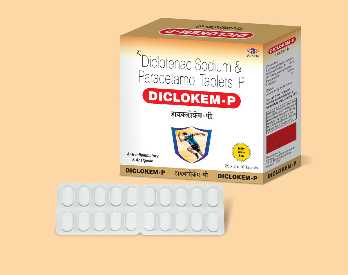 DICLOKEM P TABLET (MILKY WHITE 10'S) (10's) Diclofenac Sodium 50 Mg + Paracetamol 325 Mg by Alkem1