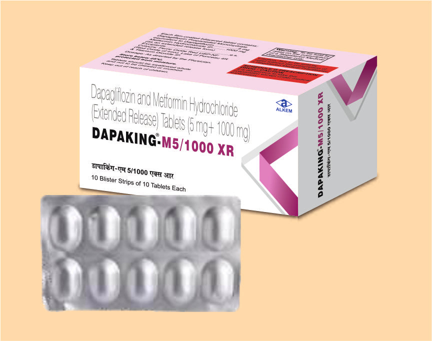 DAPAKING-M 5/1000 XR TABLETS (10'S) (10's) Dapagliflozin 5 Mg + Metformin 1000 Mg by Alkem1