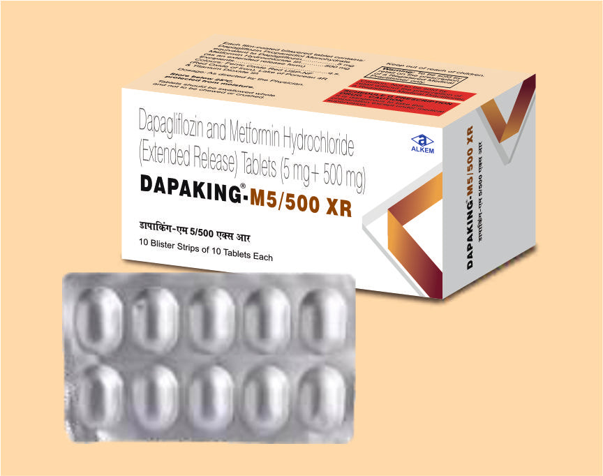 DAPAKING-M 5/500 XR TABLETS (10'S) (10's) Dapagliflozin 5 Mg + Metformin 500 Mg by Alkem1