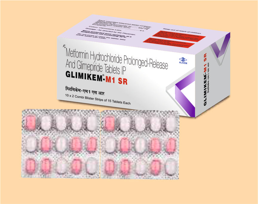 GLIMIKEM-M1 SR TABLETS (15'S) (15's) Glimepiride 1 Mg + Metformin 500 Mg by Alkem1