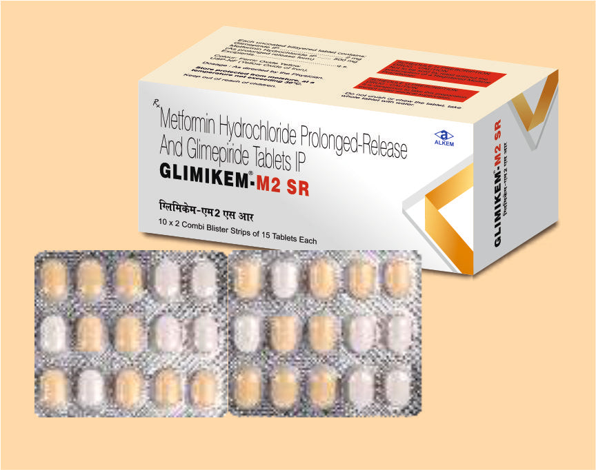 GLIMIKEM-M2 SR TABLETS (15'S) (15's) Glimepiride 2 Mg + Metformin 500 Mg by Alkem1