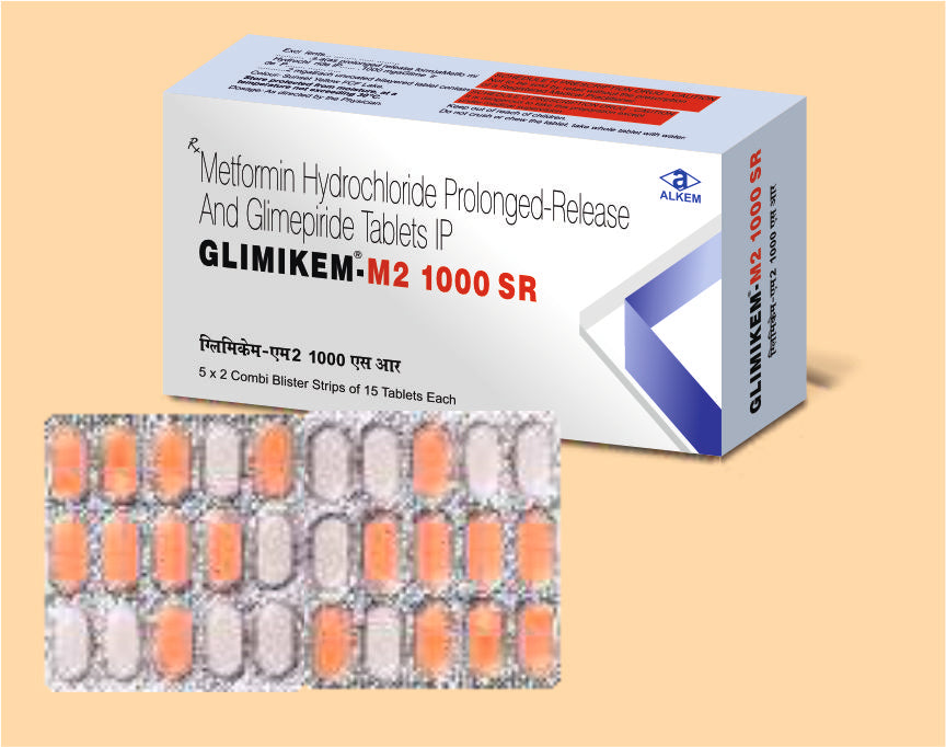 GLIMIKEM-M2-1000 SR TABLETS (15'S) (15's) Glimepiride 2 Mg + Metformin 1000 Mg by Alkem1