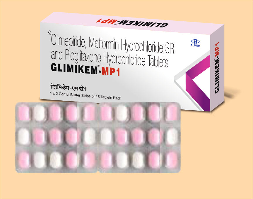 GLIMIKEM-MP1 TABLETS (15'S) (15's) Glimepiride 1 Mg + Pioglitazone 15 Mg + Metformin 500 Mg by Alkem1