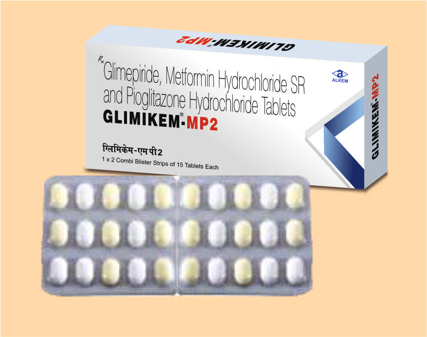 GLIMIKEM-MP2 TABLETS (15'S) (15's) Glimepiride 2 Mg + Pioglitazone 15 Mg + Metformin 500 Mg by Alkem1