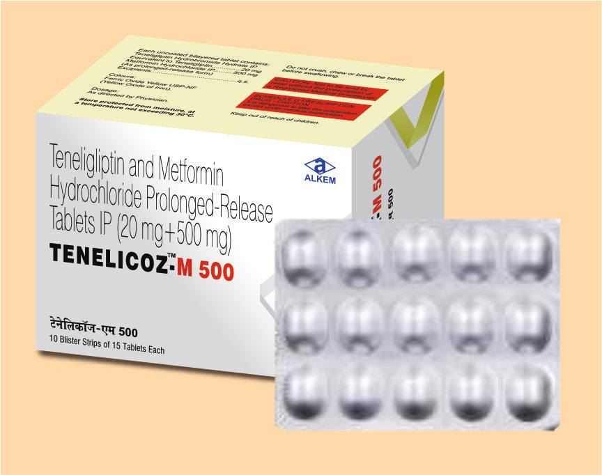 Tenelicoz M 500 Tablets (15'S) (15'S) Teneligliptin 20 Mg, Metformin 500 Mg Tab By Alkem1