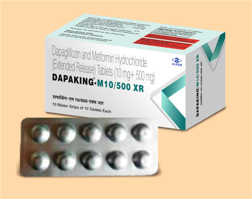 DAPAKING-M 10/500 XR TABLETS (10'S) (10's) Dapagliflozin 10 Mg + Metformin Hcl 500 Mg by Alkem1