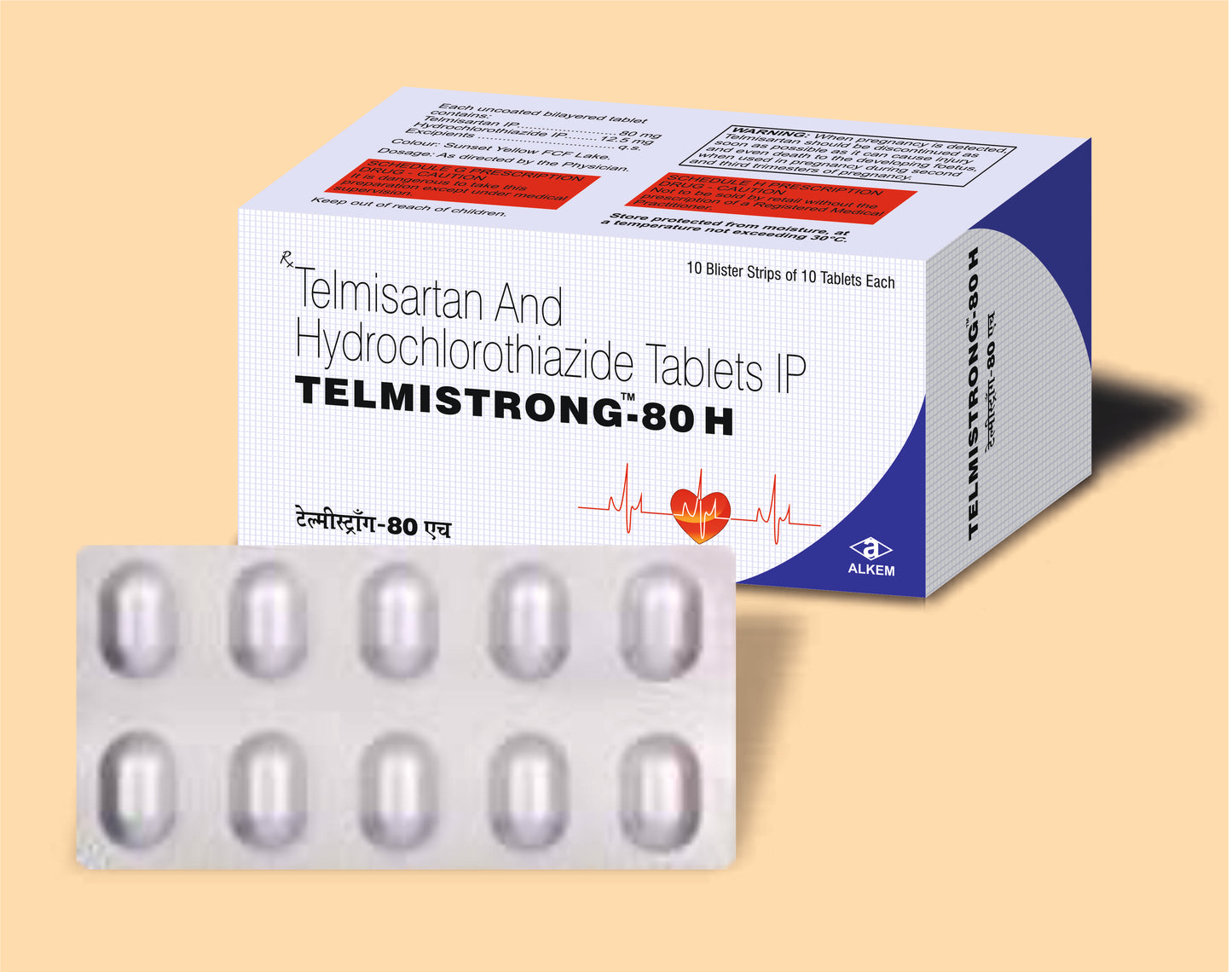 Telmistrong-80 H Tablet (Telmisartan 80 mg + Hydrochlorothiazide 12.5 mg)