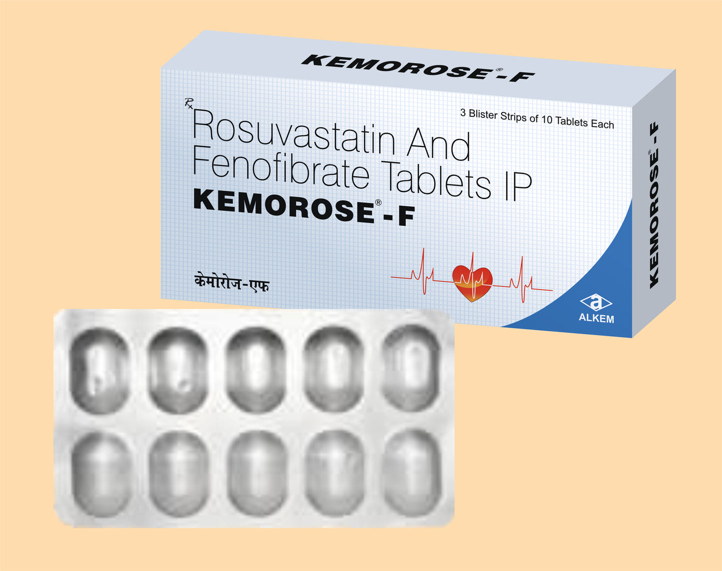 Kemorose F Tablet (Rosuvastatin 10 mg + Fenofibrate 160 mg)