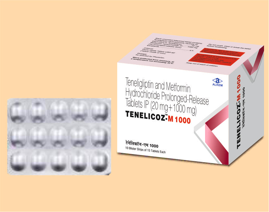 Tenelicoz M 1000 Tablets (15'S) (15'S) Teneligliptin 20 Mg, Metformin 1000 Mg Tab By Alkem1