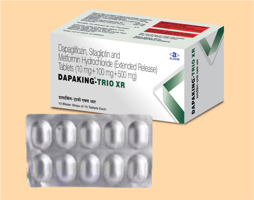 Dapaking Trio Xr Tablets (10'S) (10'S) Dapagliflozin 10 Mg + Sitagliptin 100 Mg + Metformin Hydrochloride 500 Mg By Alkem1