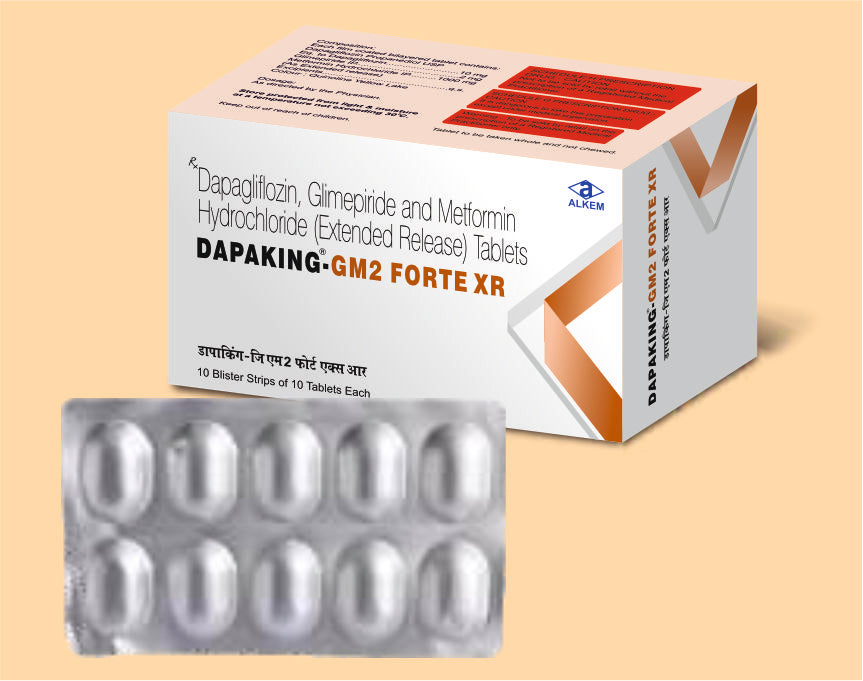 Dapaking Gm2 Forte Xr Tablets (10'S) (10'S) Glimepiride 2 Mg, Metformin 1000 Mg, Dapagliflozin 10 Mg Xr Tab By Alkem1
