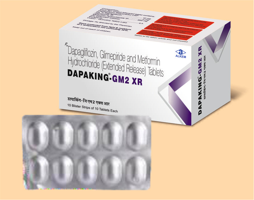 Dapaking Gm2 Xr Tablets (10'S) (10'S) Glimepiride 2 Mg, Metformin 500 Mg Er, Dapagliflozin 10 Mg Xr Tab By Alkem1