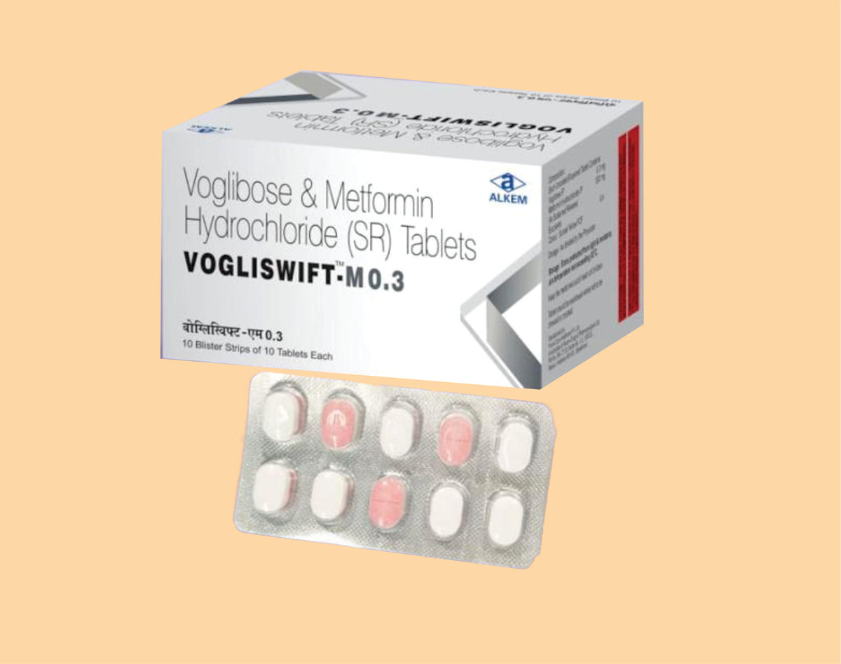 VOGLISWIFT- M 0.3 TABLETS (10'S) (10'S) Voglibose 0.3 Mg + Metformin 500 Mg Sr by Alkem1