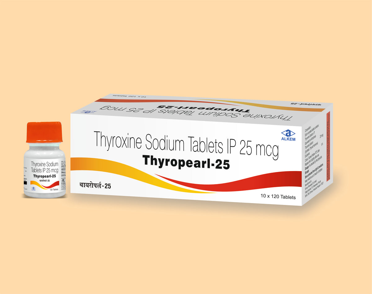 Thyropearl 25 Tablets (120'S) (120'S) Thyroxine Sodium 25 Mcg Tab By Alkem1