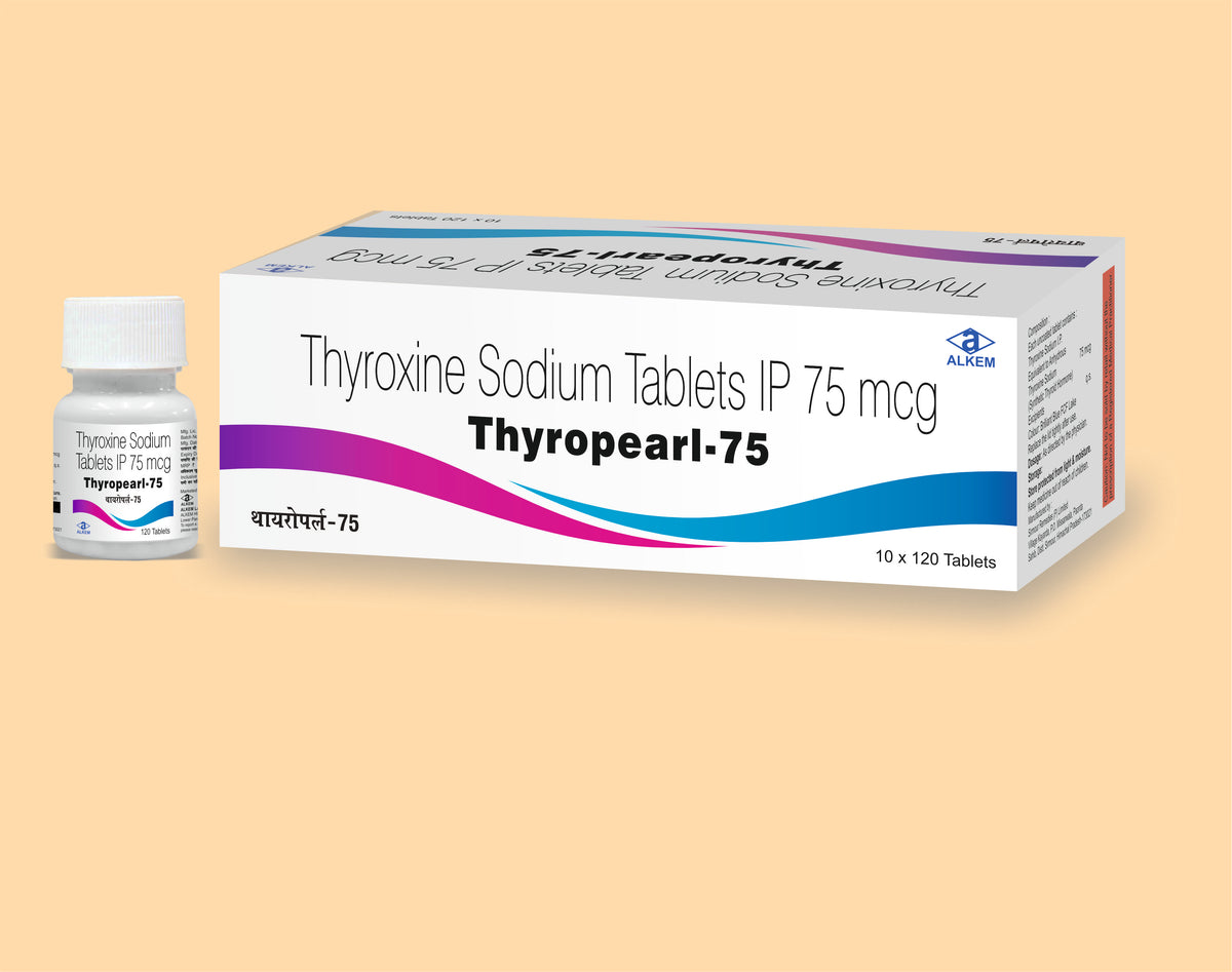 Thyropearl 75 Tablets (120'S) (120'S) Thyroxine Sodium 75 Mcg Tab By Alkem1