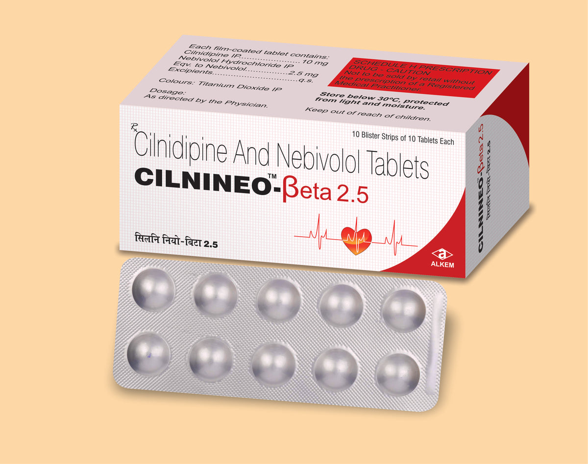 CILNINEO - BETA 2.5 TABLETS (10'S) (10's) Cilnidipine 10 Mg + Nebivolol 2.5 Mg by Alkem1
