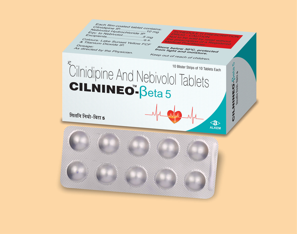 CILNINEO - BETA 5 TABLETS (10'S) (10's) Cilnidipine 10 Mg + Nebivolol 5 Mg by Alkem1