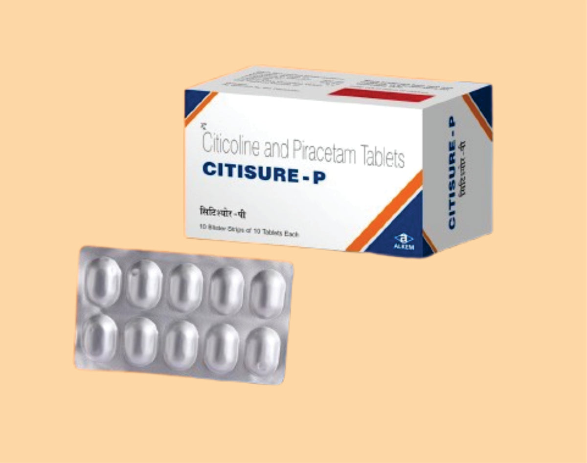 CITISURE - P Tablets (10's) (10's) Citicoline Sodium 500 Mg + Piracetam 800 Mg by Alkem1
