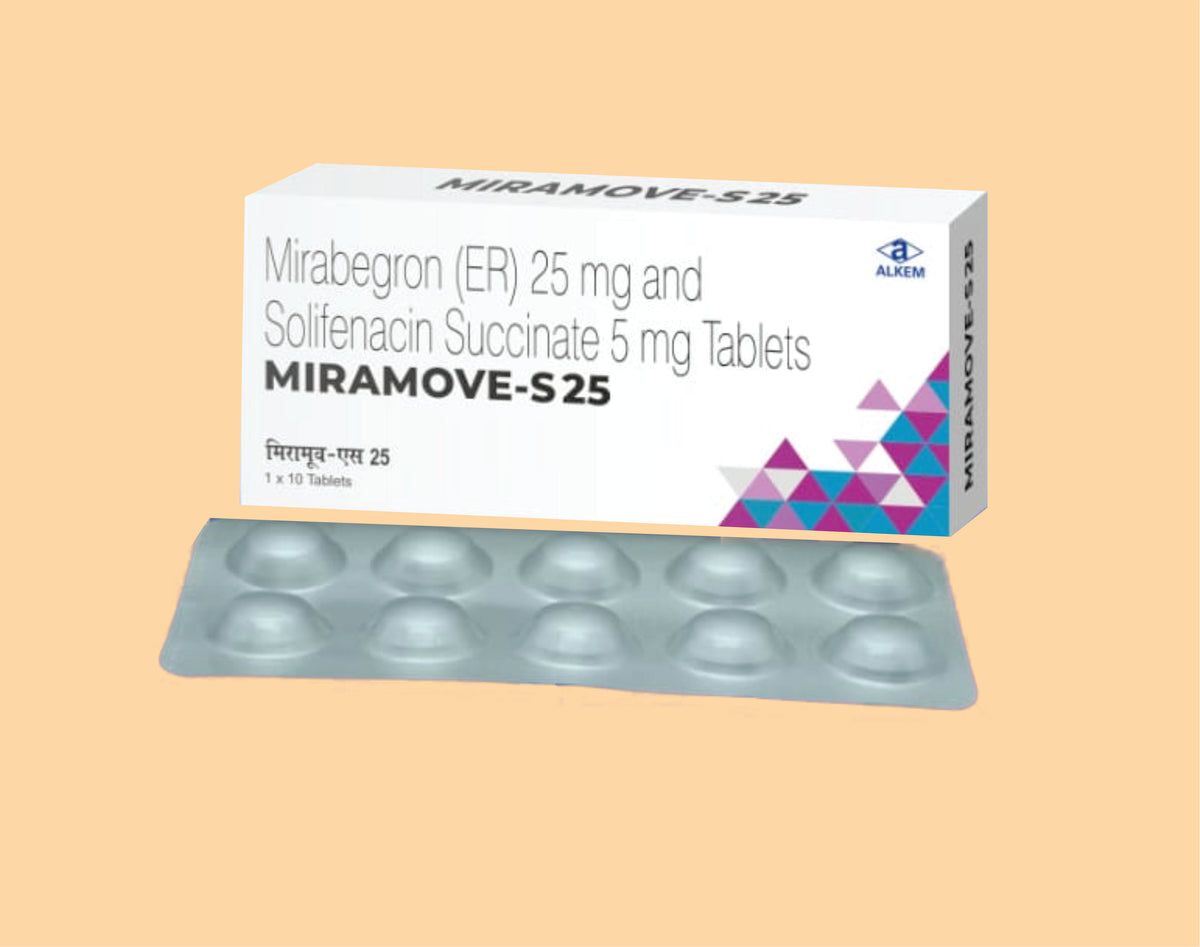 MIRAMOVE - S 25 TABLETS (10'S) (10'S) Mirabegron 25 Mg + Solifenacin 5 Mg by Alkem1