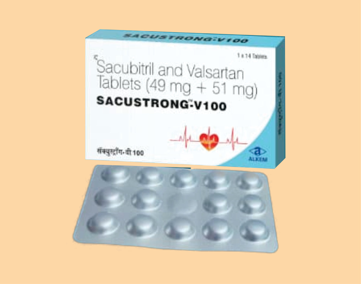 SACUSTRONG - V 100Tablets (14's) (14'S) Sacubitril 49 Mg + Valsartan 51 Mg by Alkem1