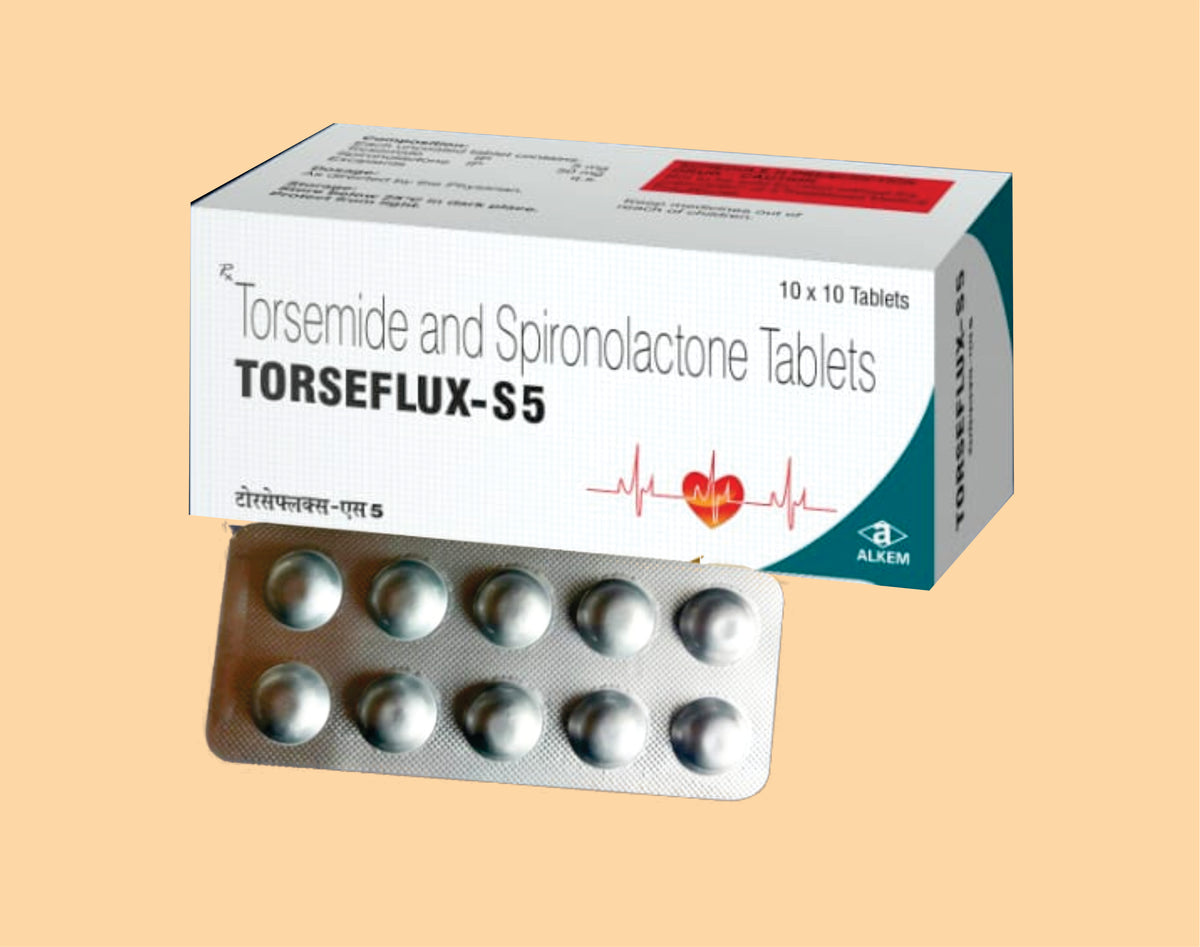 TORSEFLUX - S5 TABLETS (10'S) (10'S) Torsemide 5 Mg + Spironolactone 50 Mg by Alkem1