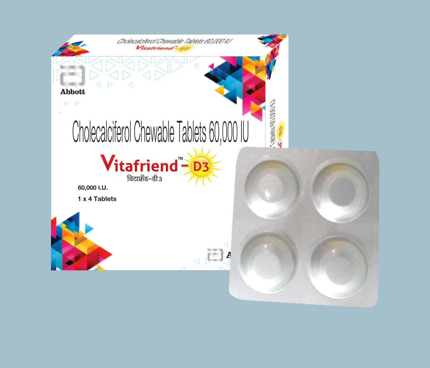Vitafriend D3 Tablets 4Tabs ( Vitamin D3 (Chloecalciferol) 60,000 Iu ) By Abbott