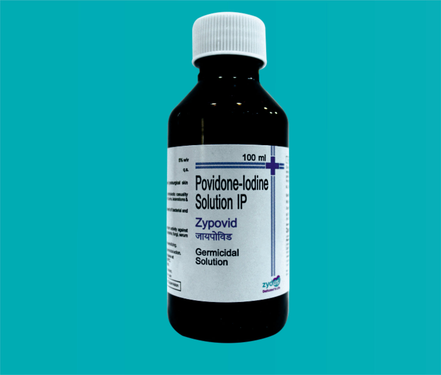 ZYPOVID
(POVIDONE- IODINE SOLUTION) 100ml. ( Povidone Iodine I.P. -10 % w/v(Available Iodine 0.5 % w/v) ) by Zydus